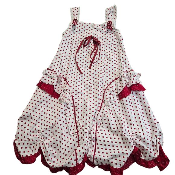 Pom Pom Red Polka Dot Dress Ruffles and Bows Girls Sz XL Girly - Picture 5 of 15